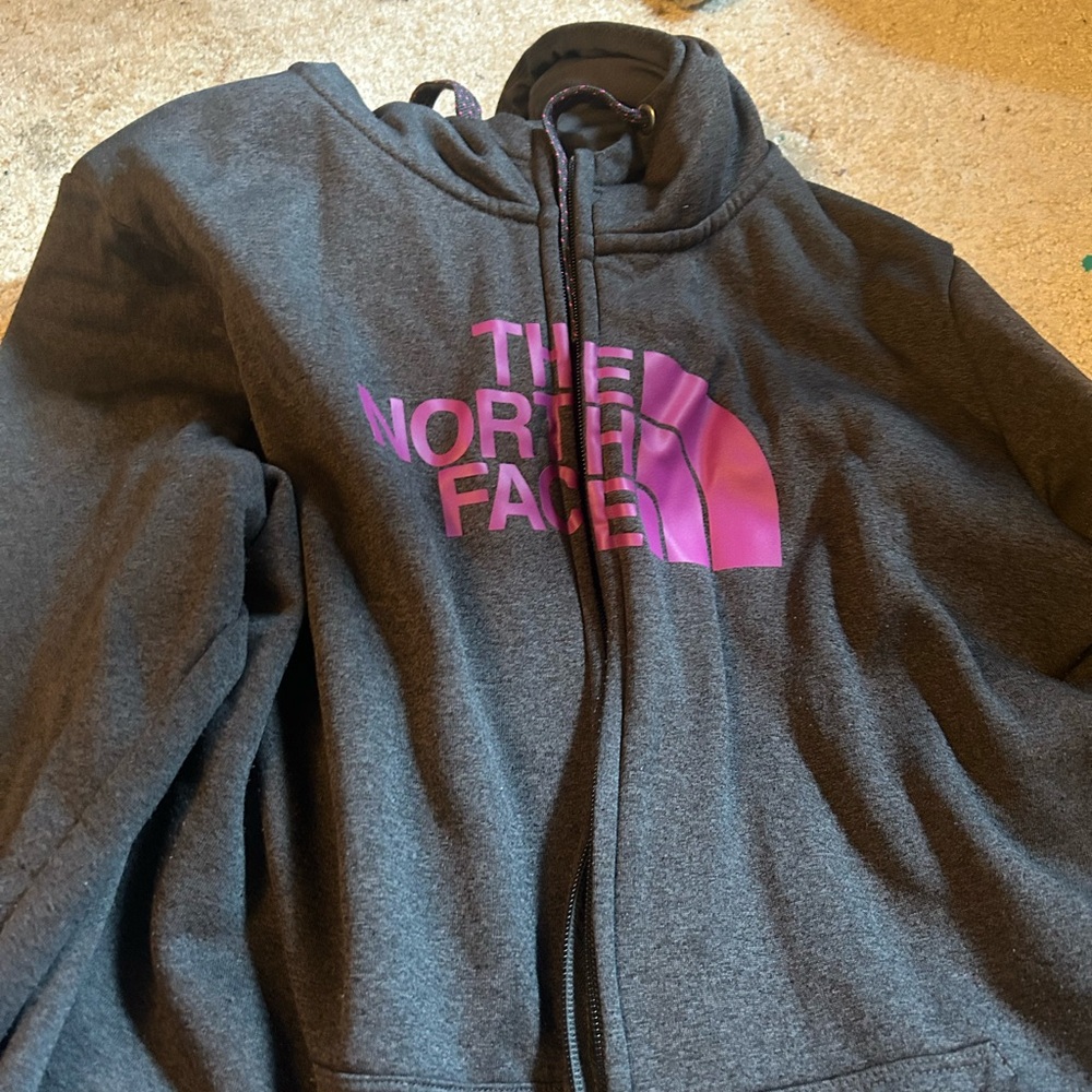 The North Face Kids Dark Gray Jacket with Purple Logo